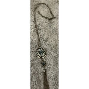 Boho Silvertone And Green Stone Statement Necklace